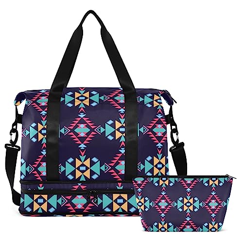 Tribal Geometrische Reisetasche für Damen und Herren, Sporttasche mit Schuhfach, Nassfach, Handgepäck, Wochenend-Übernachtungstaschen für Reisen, Krankenhaus, Fitnessstudio, Mehrfarbig, Large von MCHIVER