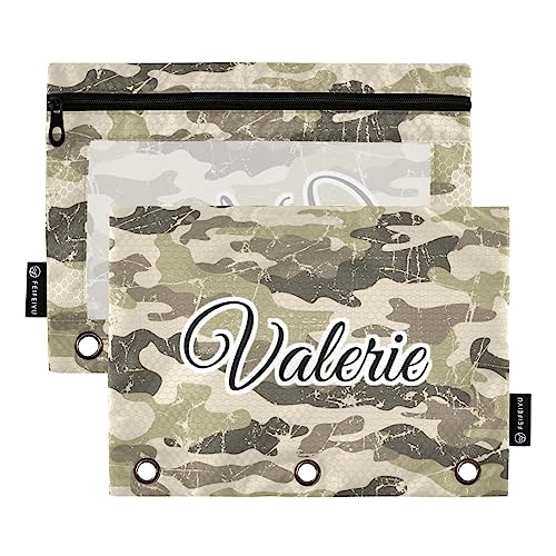 Vintage Grün Camouflage Personalisierte Bleistifttasche für 3-Ringbuch Custom Your Name Pencil Pouches with Zippers Clear Window Binder Pockets Pencil Bags for Work Office Daily Organzier 2 Packs von MCHIVER