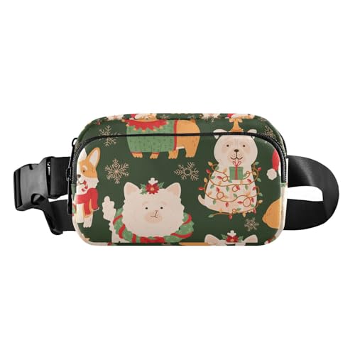 Weihnachten niedliche Hunde Geschenke Bauchtasche für Damen Herren Crossbody Gürteltasche Mode Taille Packs Geldbörse mit verstellbarem Gurt Bumbags für Shopping Reisen, Mehrfarbig, Large von MCHIVER