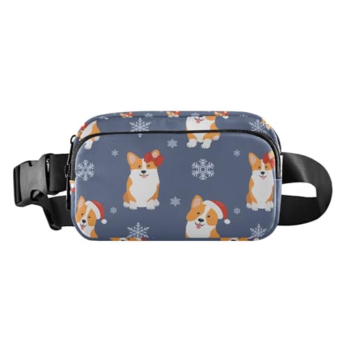 Weihnachts-Corgi-Hunde-Gürteltasche für Damen und Herren, Umhängetasche, modische Hüfttasche, Geldbörse mit verstellbarem Riemen, Dupes für Radfahren, Laufen, Wandern, Mehrfarbig, Large von MCHIVER