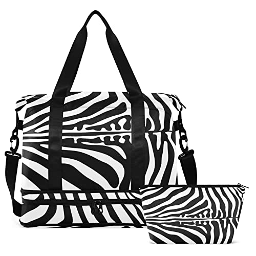 Zebra Sporttasche für Damen und Herren, Turnbeutel mit Schuhfach, nasse Tasche, Handgepäck, Wochenendtasche, Übernachtungstaschen für Yoga, Schule, Reisen, Fitnessstudio, Mehrfarbig, Large von MCHIVER