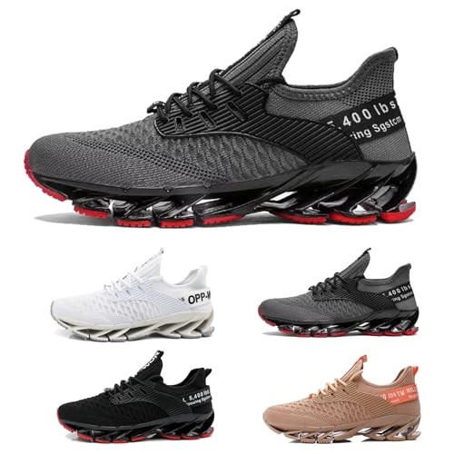 Laufschuhe Herren Damen Sportschuhe Atmungsaktiv Leichte Turnschuhe Straßenlaufschuhe Outdoor Schuhe Fashion Gym Fitness Sneaker 18 Gray red 43 von MCIVOXER