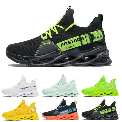 Laufschuhe Herren Damen Sportschuhe Atmungsaktiv Leichte Turnschuhe Straßenlaufschuhe Outdoor Schuhe Fashion Gym Fitness Sneaker G133 Black Green 36 von MCIVOXER