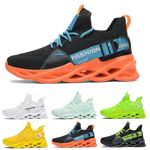 Laufschuhe Herren Damen Sportschuhe Atmungsaktiv Leichte Turnschuhe Straßenlaufschuhe Outdoor Schuhe Fashion Gym Fitness Sneaker G133 Black Orange 36 von MCIVOXER