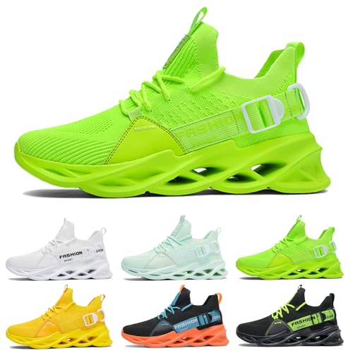 Laufschuhe Herren Damen Sportschuhe Atmungsaktiv Leichte Turnschuhe Straßenlaufschuhe Outdoor Schuhe Fashion Gym Fitness Sneaker G133 Fluorescent Green 45 von MCIVOXER