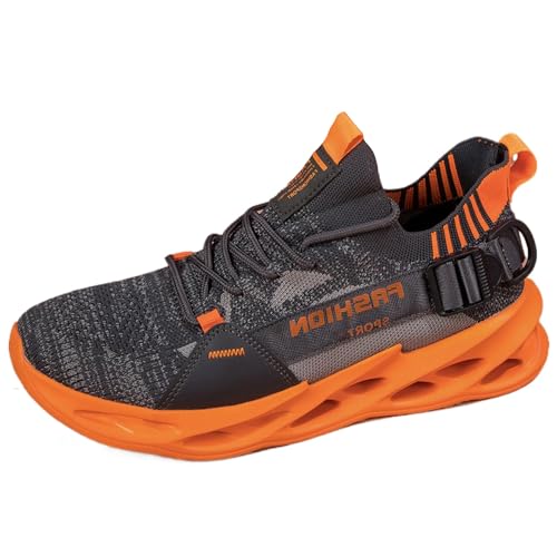 Laufschuhe Herren Damen Sportschuhe Atmungsaktiv Leichte Turnschuhe Straßenlaufschuhe Outdoor Schuhe Fashion Gym Fitness Sneaker G133 Gray Orange 39 von MCIVOXER