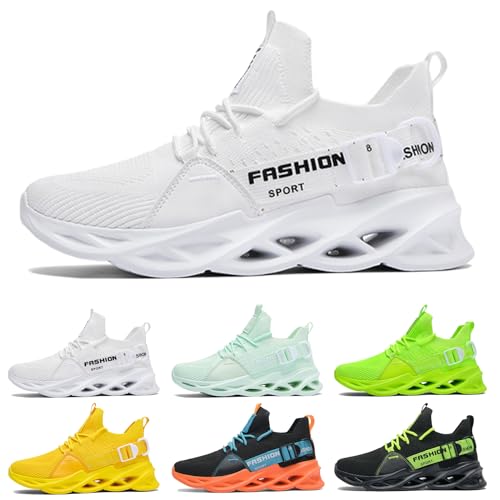 Laufschuhe Herren Damen Sportschuhe Atmungsaktiv Leichte Turnschuhe Straßenlaufschuhe Outdoor Schuhe Fashion Gym Fitness Sneaker G133 White 44 von MCIVOXER