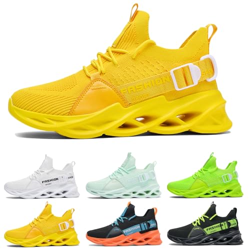 Laufschuhe Herren Damen Sportschuhe Atmungsaktiv Leichte Turnschuhe Straßenlaufschuhe Outdoor Schuhe Fashion Gym Fitness Sneaker G133 Yellow 36 von MCIVOXER