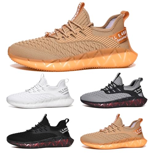 Laufschuhe Herren Damen Sportschuhe Atmungsaktiv Leichte Turnschuhe Straßenlaufschuhe Outdoor Schuhe Fashion Gym Fitness Sneaker G156 Golden 39 von MCIVOXER