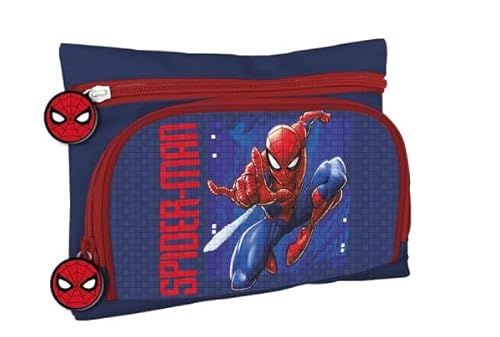 Spiderman Federmäppchen mit zwei Taschen mit Reißverschlüssen, 3D-Prägung für Stifte, Schule, Kindergarten, blau, Etui von MCM