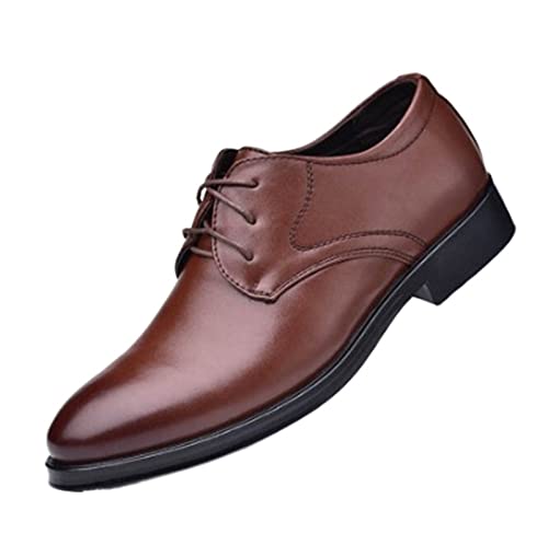 MCMUS Oxford-Schuhe for Herren mit Schnürung, runder Zehe, PU-Leder, Gummisohle, Rutschfester Blockabsatz, rutschfeste Party Passend für viele Gelegenheiten (Color : Braun, Size : 38 EU) von MCMUS