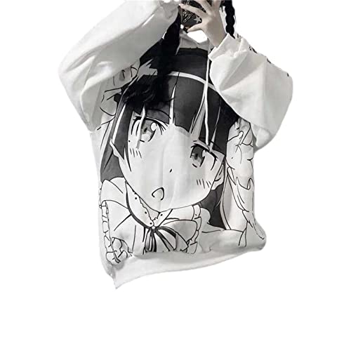 Anime Kleidung Clothes Japanische Animation zweidimensionaler Zeichentrickfilm Kapuzenpullove Hoodie Pullover Mädchen Anime Merch lockeres Sweatshirt vintage damen Cosplay ( Color : Weiß , Size : S ) von MCMYCO