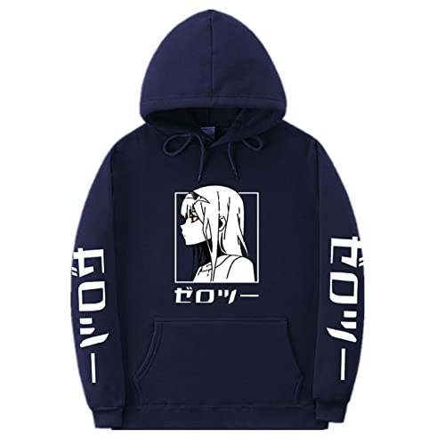 Anime Kleidung Hoodie Pullover Herren unisex Zero Two Darling In The Franxx Kapuzenpullover Anime Clothes Merch lockeres Sweatshirt im Harajuku-Stil Cosplay (Color : Blau, Size : M) von MCMYCO