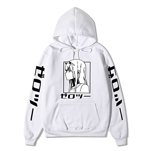 Anime Kleidung Hoodie Pullover Herren unisex Zero Two Darling In The Franxx Kapuzenpullover Anime Clothes Merch lockeres Sweatshirt im Harajuku-Stil Cosplay (Color : Weiß, Size : XL) von MCMYCO