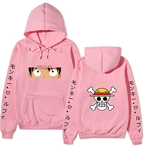 Anime Kleidung One Piece Zoro Luffy Hoodies Herren Kapuzenpullover Paar-Stil Top Streetwear Warm Pullover Anime Merch Cosplay (Color : Rosa, Size : 3XL) von MCMYCO