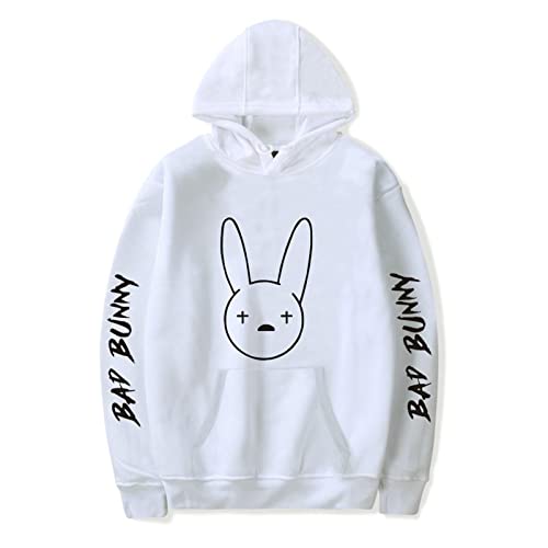 MCMYCO Bad Bunny Hoodies Clothes Hoodies Jungen Mädchen lockerer Kapuzenpullover Top Streetwear Bad Bunny Cosplay Merch Kleidung Hip Hop Style (Color : Weiß, Size : XL) von MCMYCO