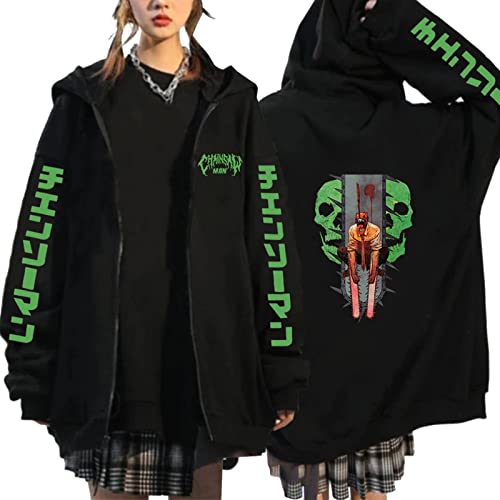 Chainsaw man Kapuzenpullover Anime merch Hoodies Mode Anime 3D druckte Jacke Mit Reißverschluss Pullover Casual Sport Mantel Anime Kleidung Cosplay (Color : Schwarz, Size : L) von MCMYCO