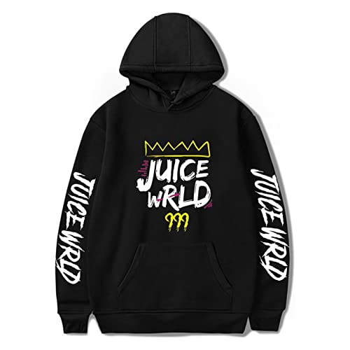 Juice wrld Hoodies Clothes Hoodies Jungen Mädchen lockerer Kapuzenpullover Top Streetwear juice wrld Merch Cosplay dunklen Stil Kleidung Hip Hop Style Männer und Frauen (Color : Schwarz, Size : L) von MCMYCO