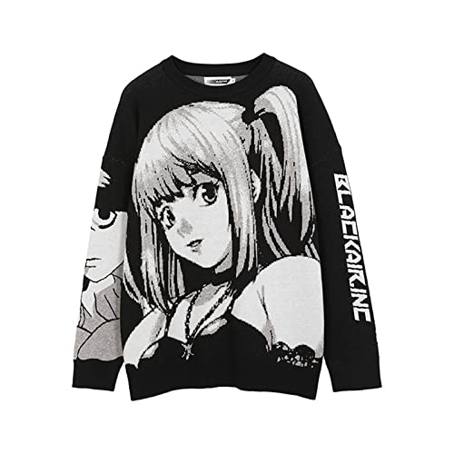 MCMYCO Y2k Clothes Herren Damen lockerer Pullover gestrickter Kawaii Top Streetwear Anime Death Note Misa Paar-Stil Stricken Oversize Sweater dunklen Stil Vintage Kleidung (Color : Schwarz, Size : M) von MCMYCO