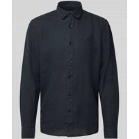 MCNEAL Regular Fit Freizeithemd aus reinem Leinen mit Logo-Stitching in Black, Größe XL von MCNEAL