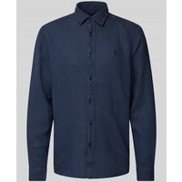MCNEAL Regular Fit Freizeithemd aus reinem Leinen mit Logo-Stitching in Dunkelblau, Größe L von MCNEAL