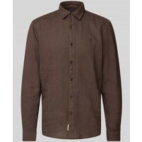 MCNEAL Regular Fit Freizeithemd aus reinem Leinen mit Logo-Stitching in Schoko, Größe XXXL von MCNEAL