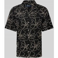 MCNEAL Regular Fit Leinenhemd mit Motiv-Stitching in Black, Größe L von MCNEAL