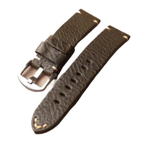 MCNVNEFSAW Echtlederarmband, Rindsleder, 20 MM 22 MM 24 MM Vintage Braun Grün Schwarz Weiches Armband Herrenarmband Uhrenarmband(A Silver buckle,22mm) von MCNVNEFSAW