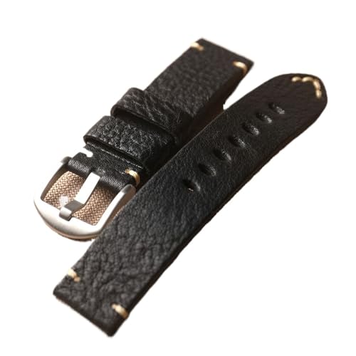 MCNVNEFSAW Echtlederarmband, Rindsleder, 20 MM 22 MM 24 MM Vintage Braun Grün Schwarz Weiches Armband Herrenarmband Uhrenarmband(B Silver buckle,24mm) von MCNVNEFSAW