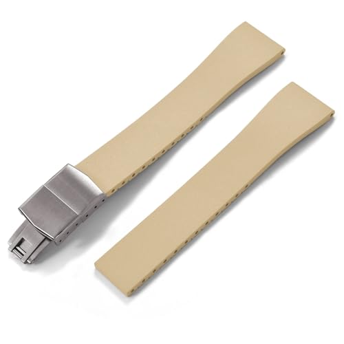 MCNVNEFSAW Gummi-Uhrenarmband 16 mm 18 mm 19 mm 20 mm 21 mm 22 mm FKM CTS-Uhrenarmband Schnellverschluss Schmetterling Silberschnalle Zuschneidbar Verschluss(Khaki With Buckle,16mmx14mm) von MCNVNEFSAW