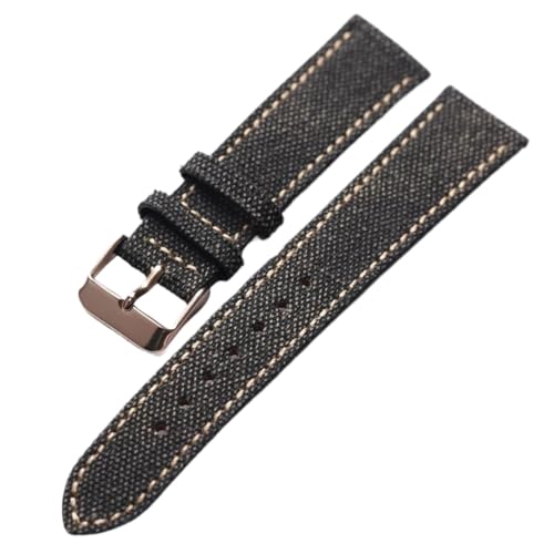 MCNVNEFSAW Handgefertigtes Canvas-Laminatlederband 18 19 20 21 22MM, ultradünnes gealtertes Herrenarmband, Vintage-Stil Uhrenarmband(Brack rose gold,22mm) von MCNVNEFSAW