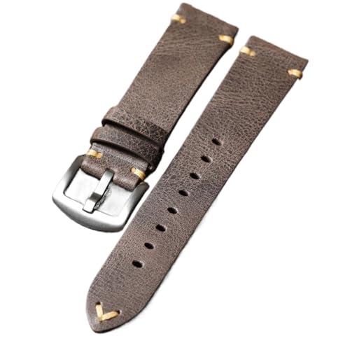 MCNVNEFSAW Handgefertigtes Lederarmband 18 19 20 21 22MM Braun Schwarz Retro Weiches Herrenarmband, Geeignet for Mechanische Uhrenarmbänder Uhrenarmband(C Silver Buckle,19mm) von MCNVNEFSAW