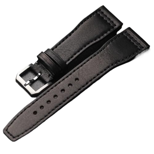 MCNVNEFSAW Handgefertigtes Rindslederarmband, 20 MM 22 MM 21 MM Braun-Schwarzes Herrenarmband, Lederarmband im Vintage-Stil Uhrenarmband(Brack Silver Buckle,22mm) von MCNVNEFSAW