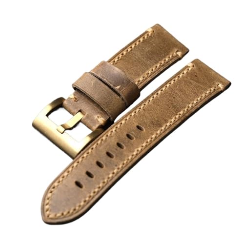 MCNVNEFSAW Handgefertigtes Rindslederarmband for Kopfschicht, 20 22 24 26 mm, Bronzeschnalle, Retro-Stil, verdicktes Uhrenzubehör aus reinem Kupfer Uhrenarmband(22mm) von MCNVNEFSAW