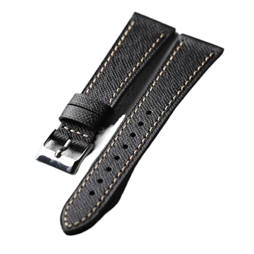 MCNVNEFSAW Handgefertigtes Rindslederarmband for Oberschicht, Palmenmuster 18 19 20 21 22 MM Blau Schwarz Braun Grau Echtlederarmband, weich, ultradünn Uhrenarmband(B Silver Buckle,19mm) von MCNVNEFSAW