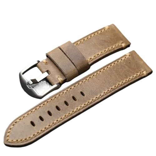 MCNVNEFSAW Handgefertigtes Schicht-Rindslederarmband 20 22 24 MM im Retro-Stil, verdickt, for Männer, passend for Militäruhren, Uhrenarmband Uhrenarmband(B silver buckle,20mm) von MCNVNEFSAW