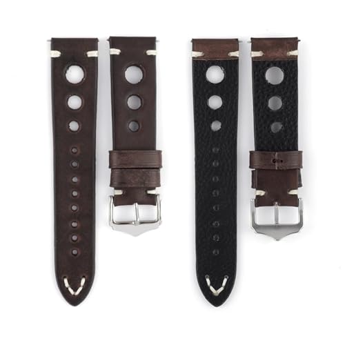 MCNVNEFSAW Handgefertigtes Uhrenarmband aus echtem Leder, 20 mm, 22 mm, 24 mm, Vintage, erste Schicht, Rindsleder, Ersatzarmband for Herren Uhrenarmband(Dark coffee,22mm) von MCNVNEFSAW