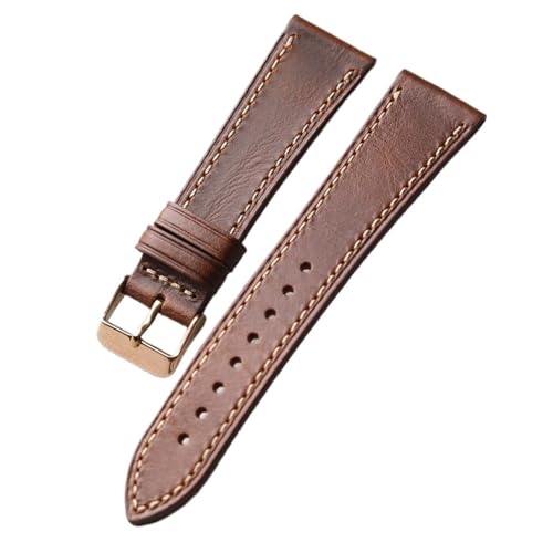 MCNVNEFSAW Handgefertigtes Wachslederarmband, passend for antike Uhrenarmbänder 18 19 20 21 22 mm, weiches Herrenlederarmband, Retro-Stil Uhrenarmband(A Rose gold Buckle,19mm) von MCNVNEFSAW