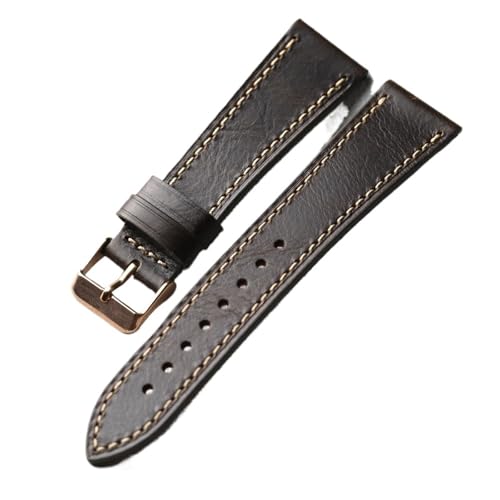 MCNVNEFSAW Handgefertigtes Wachslederarmband, passend for antike Uhrenarmbänder 18 19 20 21 22 mm, weiches Herrenlederarmband, Retro-Stil Uhrenarmband(B Rose gold Buckle,22mm) von MCNVNEFSAW