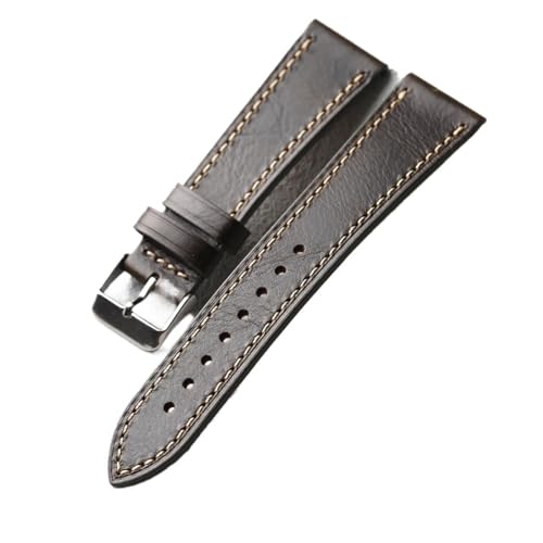 MCNVNEFSAW Handgefertigtes Wachslederarmband, passend for antike Uhrenarmbänder 18 19 20 21 22 mm, weiches Herrenlederarmband, Retro-Stil Uhrenarmband(B Silver Buckle,20mm) von MCNVNEFSAW