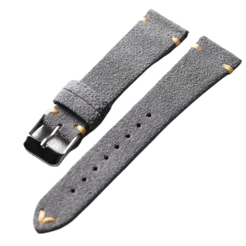 MCNVNEFSAW Handgefertigtes Wildlederarmband 18 19 20 21 22MM Vintage Weiches ultradünnes Lederarmband, geeignet for antike Uhren Uhrenarmband(A Silver Buckle,21mm) von MCNVNEFSAW