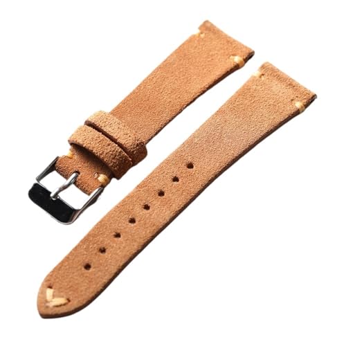 MCNVNEFSAW Handgefertigtes Wildlederarmband 18 19 20 21 22MM Vintage Weiches ultradünnes Lederarmband, geeignet for antike Uhren Uhrenarmband(C Silver Buckle,22mm) von MCNVNEFSAW