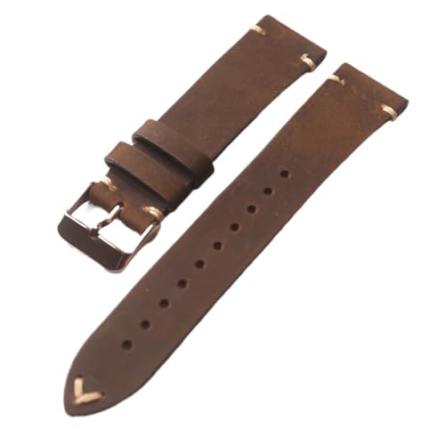 MCNVNEFSAW Handgefertigtes ultradünnes Lederarmband, 18 19 20 21 22 MM Braungraues Vintage-Armband aus Rindsleder for Herren im Kopfbereich, Vintage-Stil Uhrenarmband(C Rose Gold Buckle,22mm) von MCNVNEFSAW