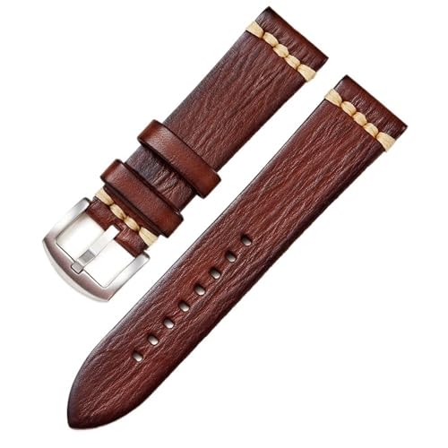 MCNVNEFSAW Handgemachtes Lederarmband Uhrenzubehör Armband Uhrenarmband Uhrenarmband(Brown-Silver buckle,22mm) von MCNVNEFSAW