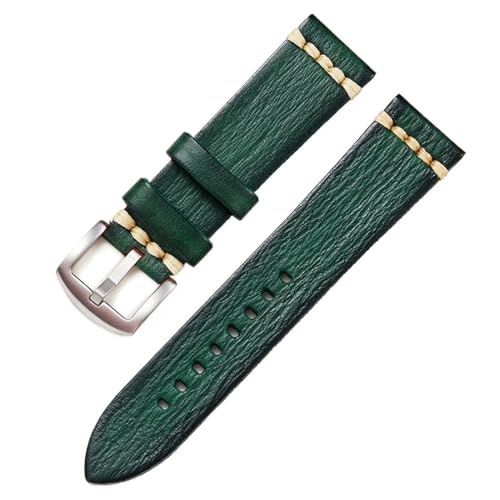 MCNVNEFSAW Handgemachtes Lederarmband Uhrenzubehör Armband Uhrenarmband Uhrenarmband(Green-Silver buckle,24mm) von MCNVNEFSAW
