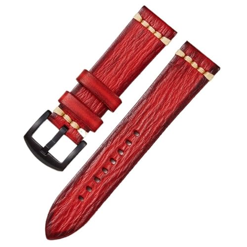 MCNVNEFSAW Handgemachtes Lederarmband Uhrenzubehör Armband Uhrenarmband Uhrenarmband(Red-Black buckle,22mm) von MCNVNEFSAW