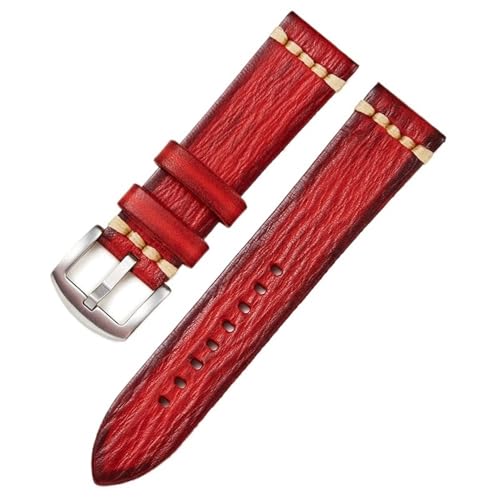 MCNVNEFSAW Handgemachtes Lederarmband Uhrenzubehör Armband Uhrenarmband Uhrenarmband(Red-Silver buckle,20mm) von MCNVNEFSAW