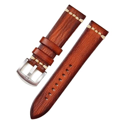 MCNVNEFSAW Handgemachtes Lederarmband Uhrenzubehör Armband Uhrenarmband Uhrenarmband(Yellow brown-Silver,24mm) von MCNVNEFSAW
