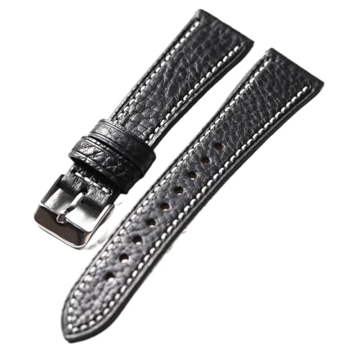 MCNVNEFSAW Handgemachtes Lychee Rindslederarmband, 18 19 20 21 22MM, Echtleder Schnellverschluss Herrenarmband Vintage Stil Uhrenarmband(Brack Silver Buckle,20mm) von MCNVNEFSAW