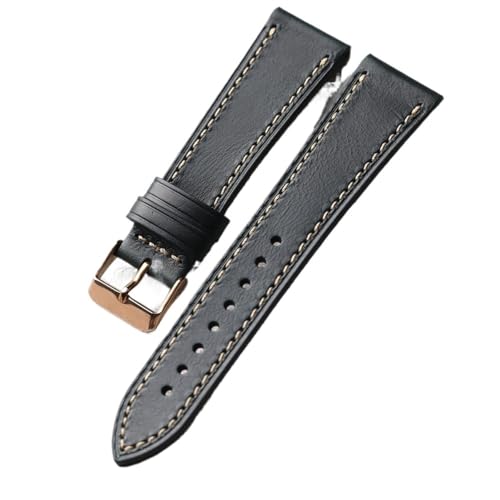 MCNVNEFSAW Handgemachtes Ölwachs-Lederarmband 18 19 20 21 22MM Retro Weiches ultradünnes Armband Kompatibel for Herrenarmband Uhrenarmband(A rose gold buckle,20mm) von MCNVNEFSAW